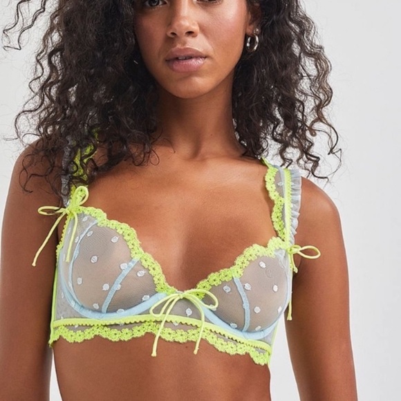 New! For Love And Lemons neon Dottie blue polka dot bra 4049
